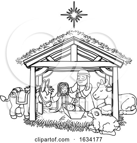 Nativity Scene Christmas Cartoon by AtStockIllustration