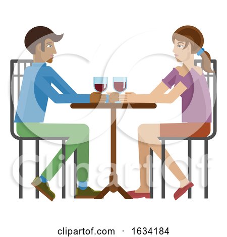 Young Couple Dinner Wine Restaurant Cartoon by AtStockIllustration
