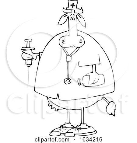 Cartoon Black and White Cow Nurse Holding a Syringe by djart