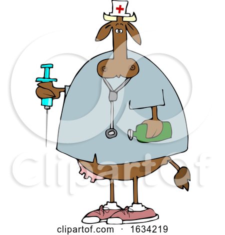 Cartoon Cow Nurse Holding a Syringe by djart