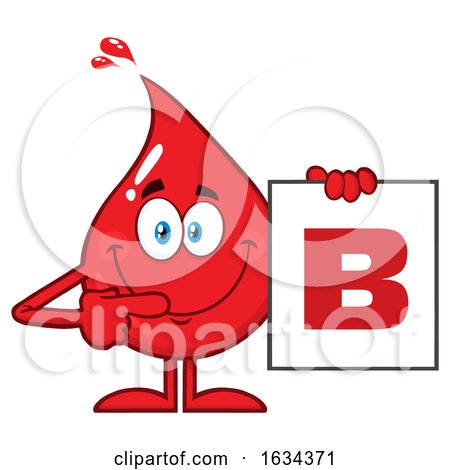 Blood Drop Mascot Holding a Type B Sign by Hit Toon
