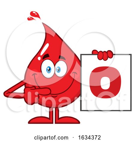 Blood Drop Mascot Holding a Type O Sign by Hit Toon