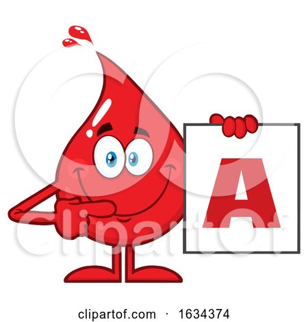 Blood Drop Mascot Holding a Type a Sign by Hit Toon