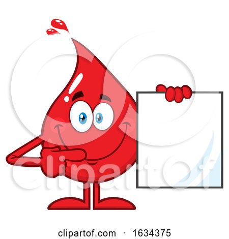 Blood or Hot Water Drop Mascot Holding a Blank Sheet of Paper by Hit Toon