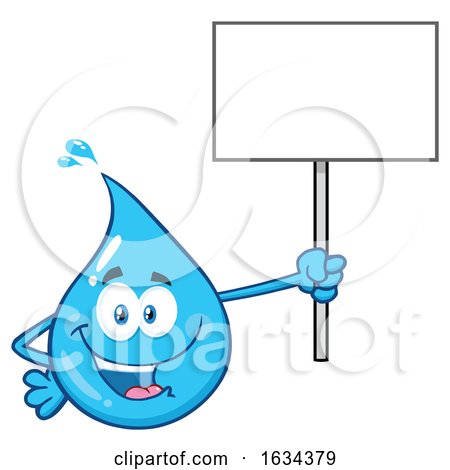 Water Drop Mascot Character Holding up a Blank Sign by Hit Toon
