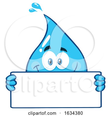 Water Drop Mascot Character Holding a Blank Sign by Hit Toon