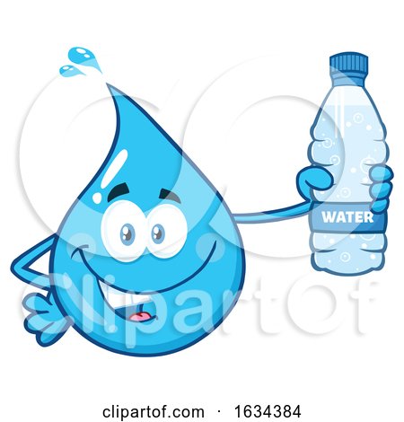 Water Drop Mascot Character Holding a Plastic Bottle by Hit Toon
