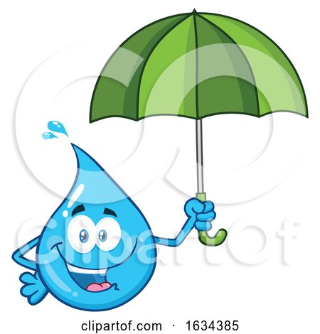 Water Drop Mascot Character Holding an Umbrella by Hit Toon