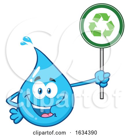 Water Drop Mascot Character Holding a Recycle Sign by Hit Toon
