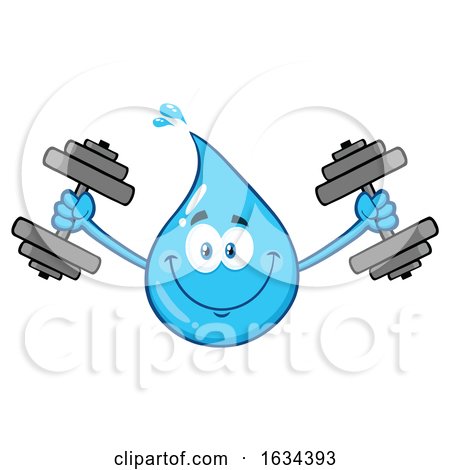Water Drop Mascot Character Working out with Dumbbells by Hit Toon
