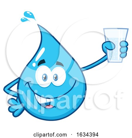 Water Drop Mascot Character Holding up a Glass by Hit Toon