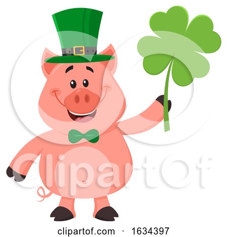 St Patricks Day Pig Holding a Shamrock by Hit Toon