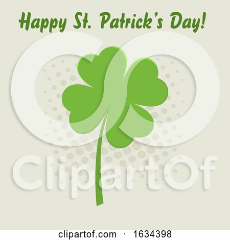 Happy St Patricks Day Greeting and Four Leaf Clover by Hit Toon