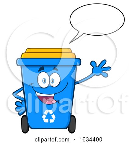 Blue Recycle Bin Mascot Character Talking and Waving by Hit Toon