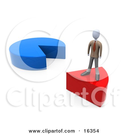 Businessman Standing On A Red Slice Of A Pie Chart Clipart Illustration Graphic by 3poD