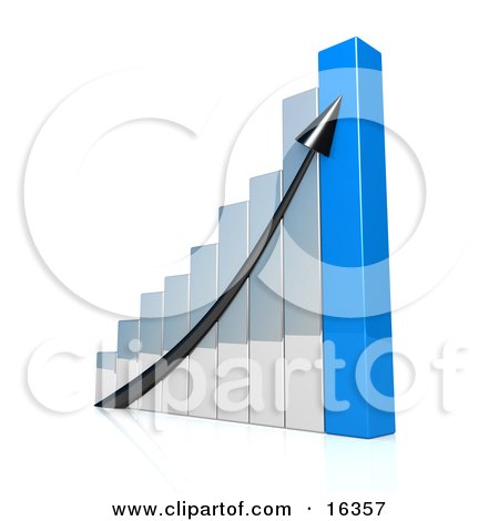 Black Arrow Going Up A Silver And Blue Bar Graph Chart Depicting An Increase In Sales Clipart Illustration Graphic by 3poD
