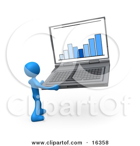 Blue Person Holding A Laptop Computer With A Bar Graph On The Screen Clipart Illustration Graphic by 3poD