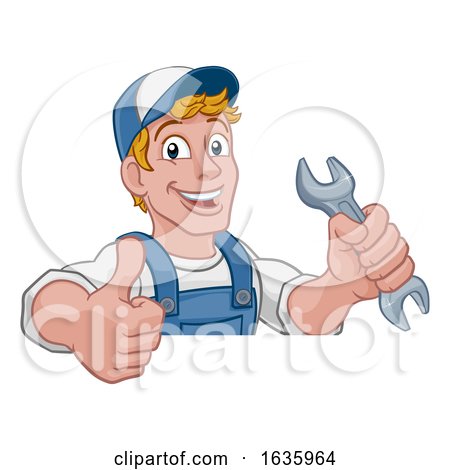 Mechanic Plumber Wrench Spanner Cartoon Handyman by AtStockIllustration