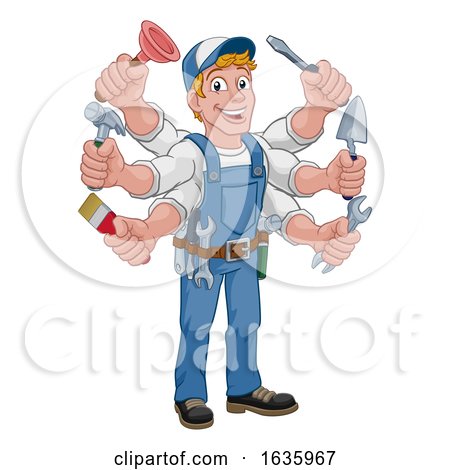 Handyman Cartoon Tools Caretaker Construction Man by AtStockIllustration