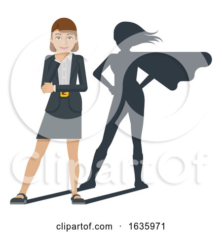 Business Woman Super Hero Shadow Cartoon Mascot by AtStockIllustration