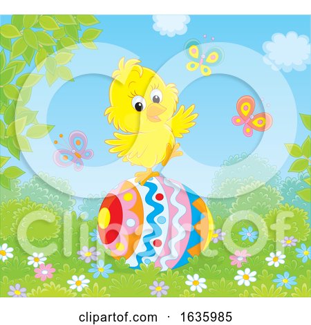 Yellow Chick on an Easter Egg by Alex Bannykh