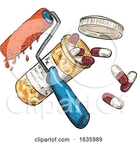 Paint Roller Medicine Capsule Bottle Drawing Color by patrimonio