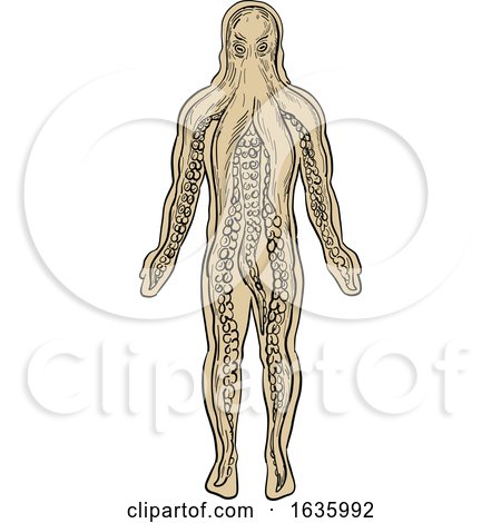 Alien Octopus Inside Human Body Drawing by patrimonio