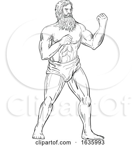 Bearded Boxer Fighting Stance Drawing Black and White by patrimonio