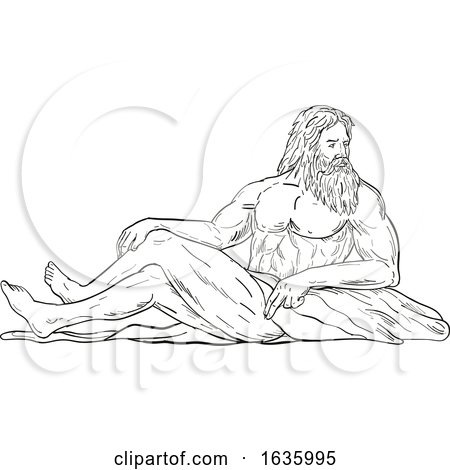Heracles Reclining Side Drawing Black and White by patrimonio