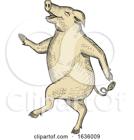 Jolly Pig Dancing Drawing Retro Color by patrimonio