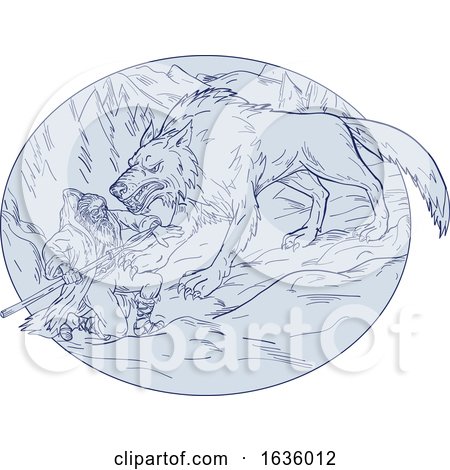 Fenrir Attacking Norse God Odin Drawing Color by patrimonio