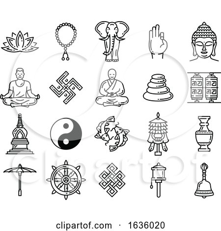 Black and White Buddhism Icons by Vector Tradition SM