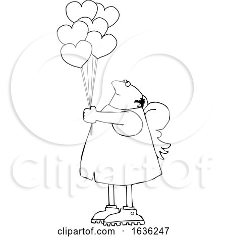 Cartoon Black and White Chubby Cupid with Valentines Day Heart Balloons by djart