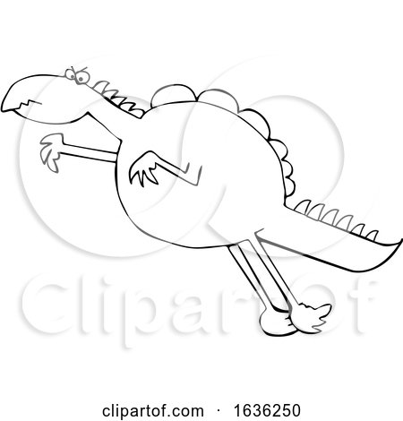 Cartoon Black and White Leaping Dinosaur by djart