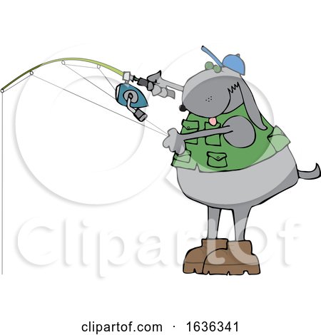 Cartoon Dog Wearing a Fishing Vest and Holding a Pole by djart #1636341