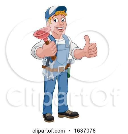 Plumber Cartoon Plumbing Drain Plunger Handyman by AtStockIllustration