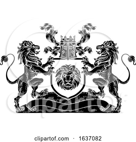 Lion Heraldic Coat of Arms Shield Crest Emblem by AtStockIllustration