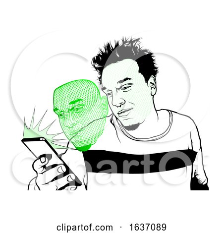 Black and White Man Using a Phone with Facial Recognition Software by dero