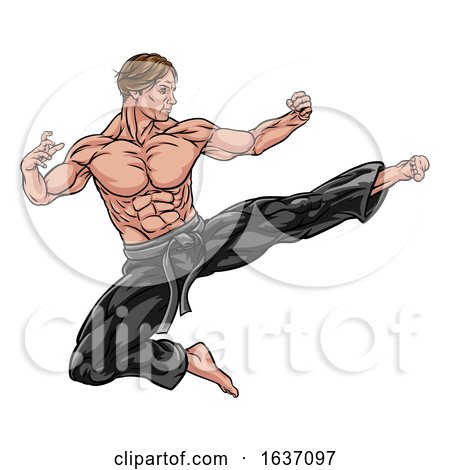 Kung Fu or Karate Flying Kick by AtStockIllustration