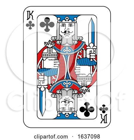 Playing Card King of Clubs Red Blue and Black by AtStockIllustration