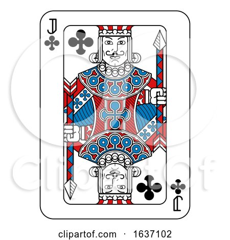 Playing Card Jack of Clubs Red Blue and Black by AtStockIllustration