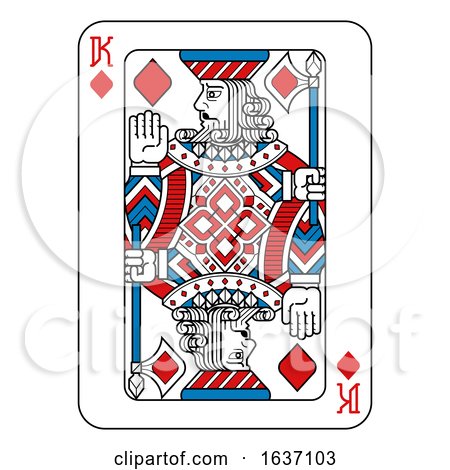 Playing Card King of Diamonds Red Blue and Black by AtStockIllustration