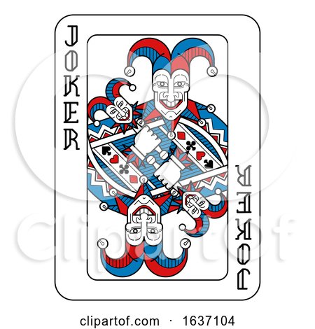Playing Card Joker Red Blue and Black by AtStockIllustration