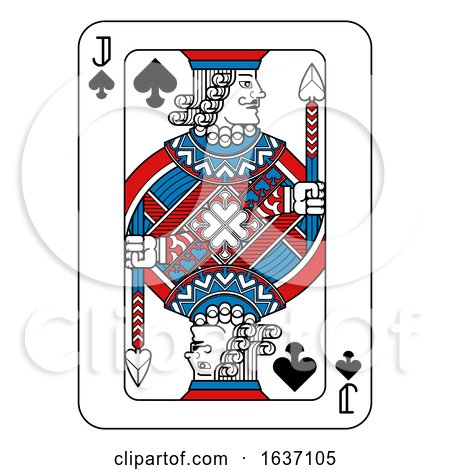 Playing Card Jack of Spades Red Blue and Black by AtStockIllustration