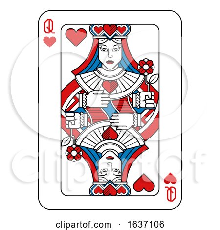 Playing Card Queen of Hearts Red Blue and Black by AtStockIllustration