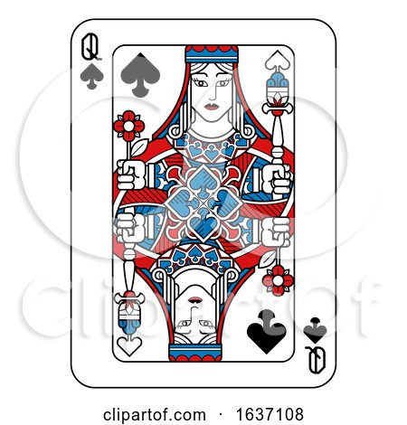 Playing Card Queen of Spades Red Blue and Black by AtStockIllustration