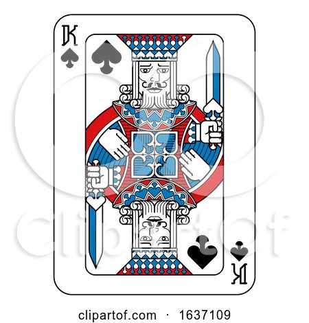 Playing Card King of Spades Red Blue and Black by AtStockIllustration