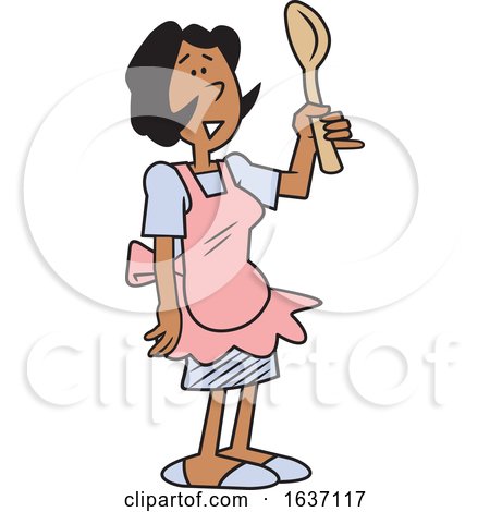 Cartoon Black Woman Wearing an Apron and Holding a Spoon by Johnny Sajem
