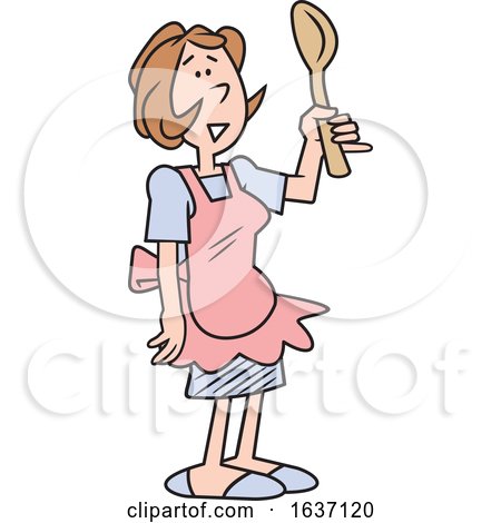 Cartoon White Woman Wearing an Apron and Holding a Spoon by Johnny Sajem