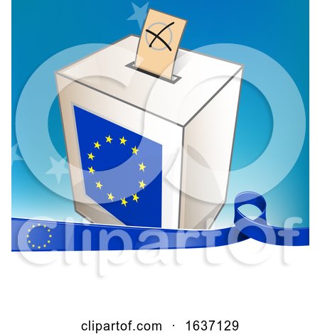 Ballot in the Slot of a European Flag Election Voting Box and Ribbon Banner by Domenico Condello